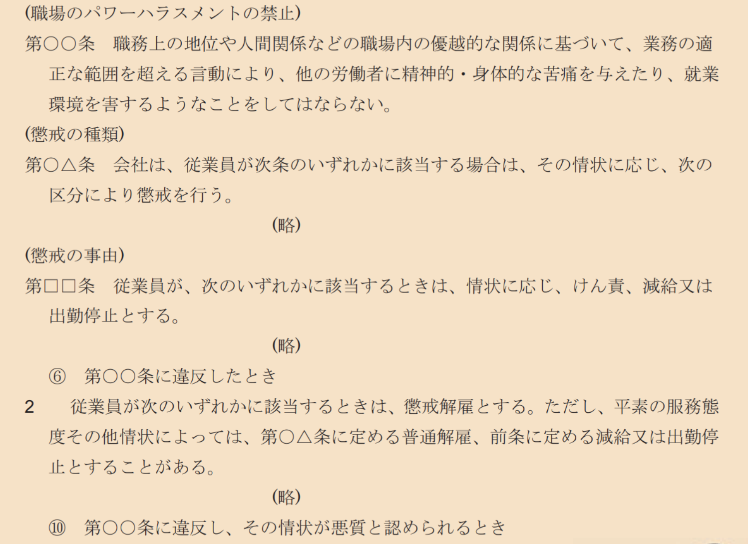 パワーハラスメントに関する「就業規則」の例